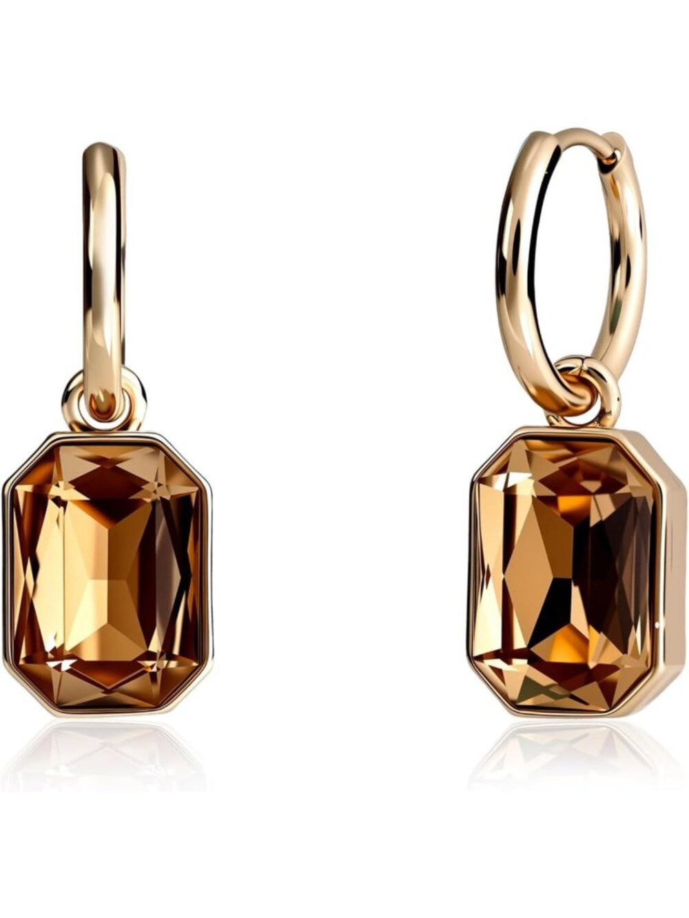 Elegant Brown Crystal Hoop Earrings with Gold-Plated Citrine Gemstone Accent